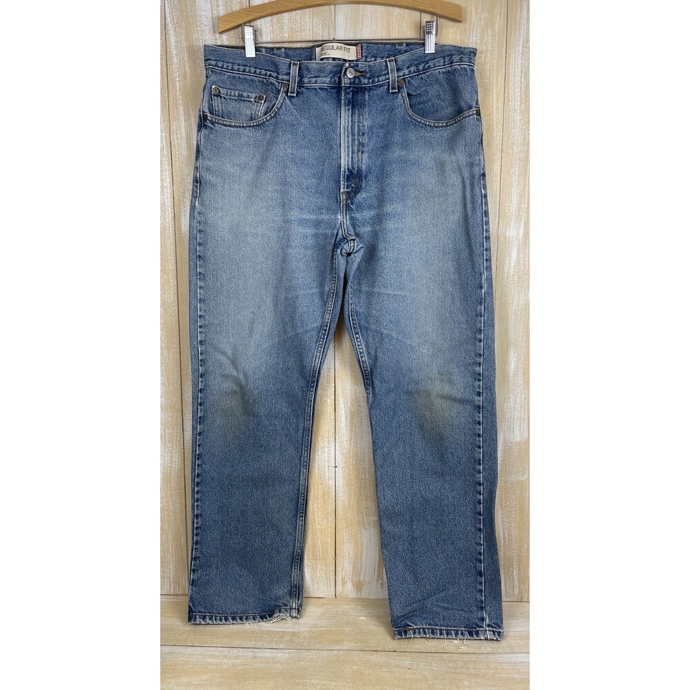 Levi Strauss 505 Regular Fit Mens Jeans 38x32 Med Wash Blue Denim Straight Leg